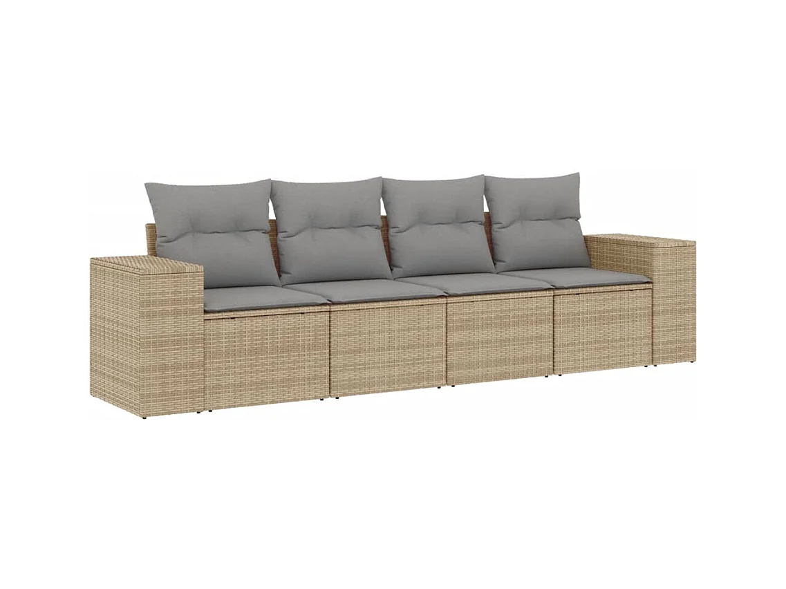 Salon de jardin avec coussins 4 pcs beige résine tressée