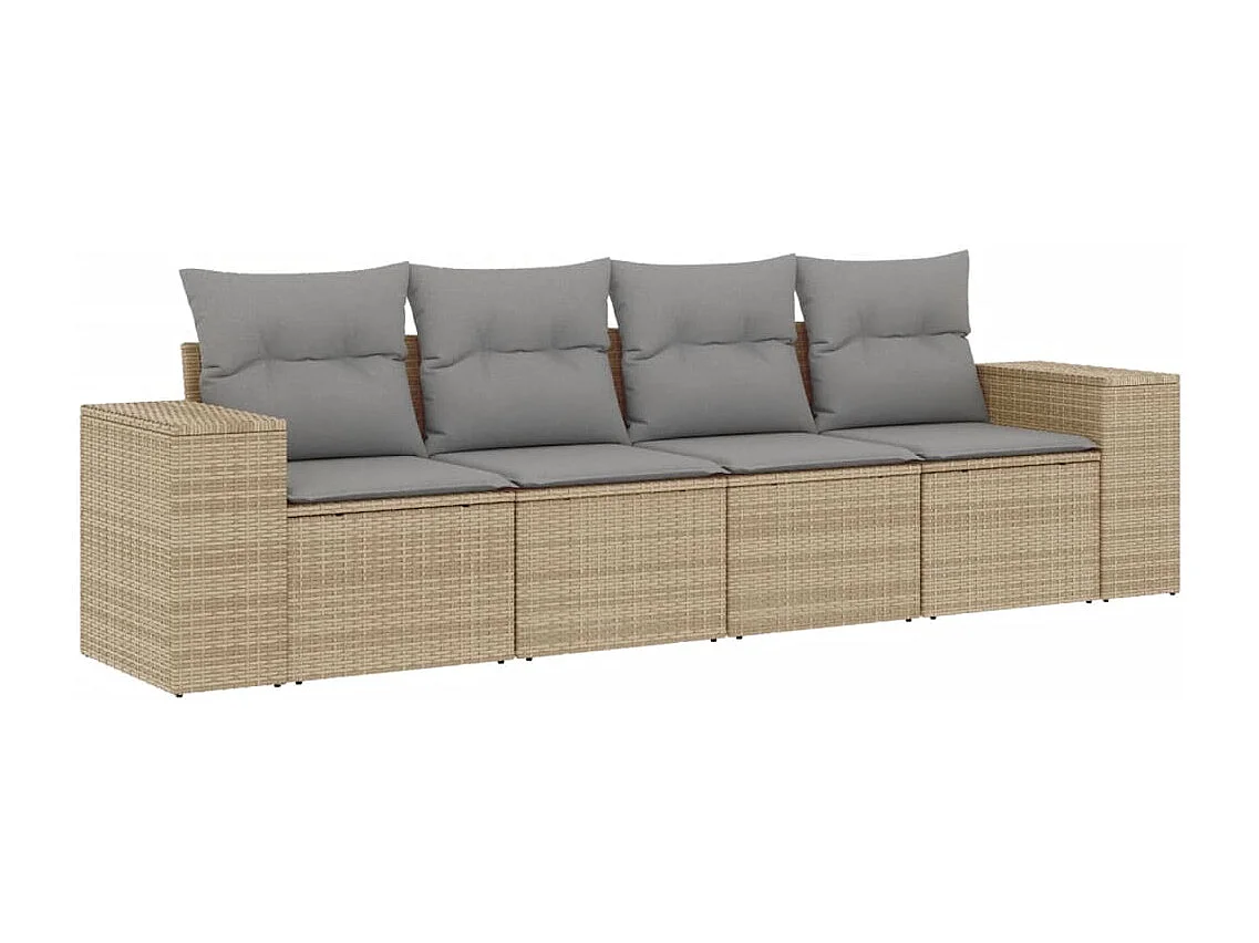 Salon de jardin avec coussins 4 pcs beige résine tressée