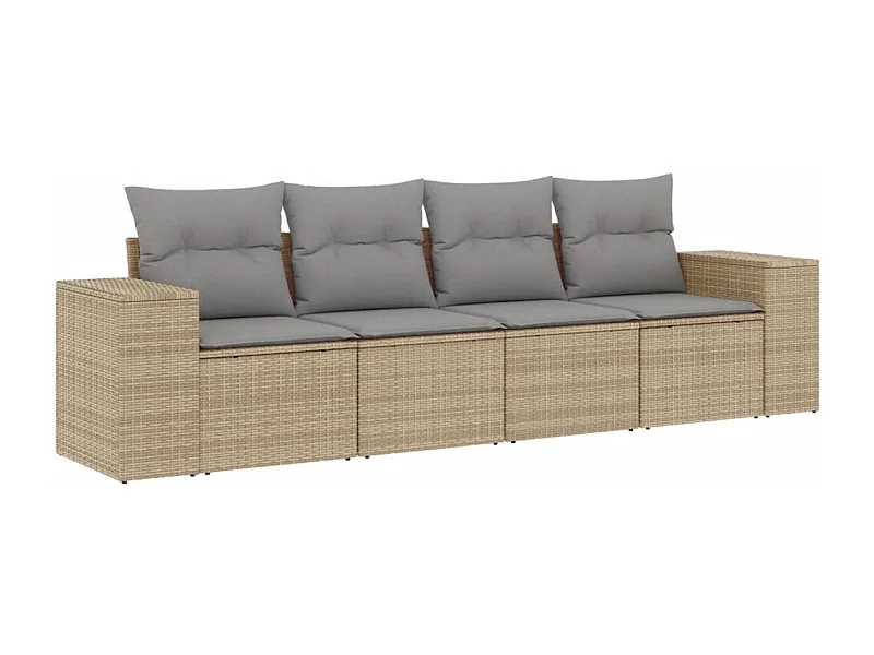 Salon de jardin avec coussins 4 pcs beige résine tressée