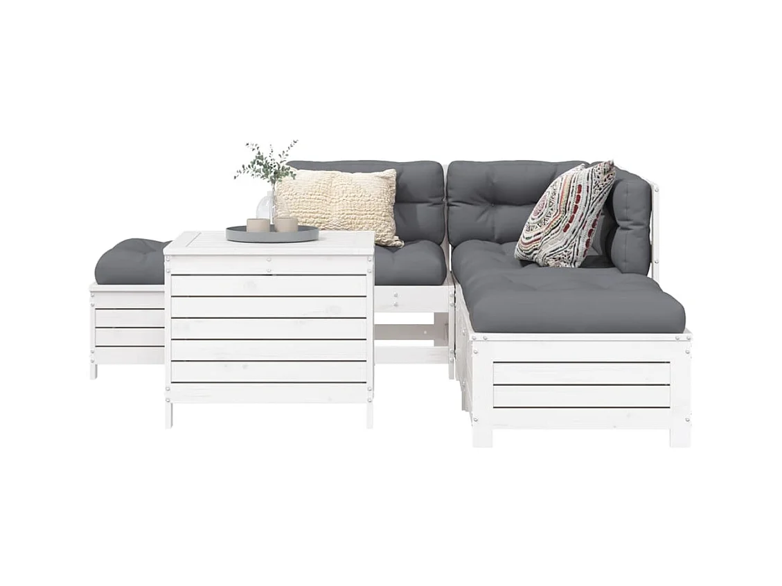 Salon de jardin 6 pcs blanc bois de pin massif