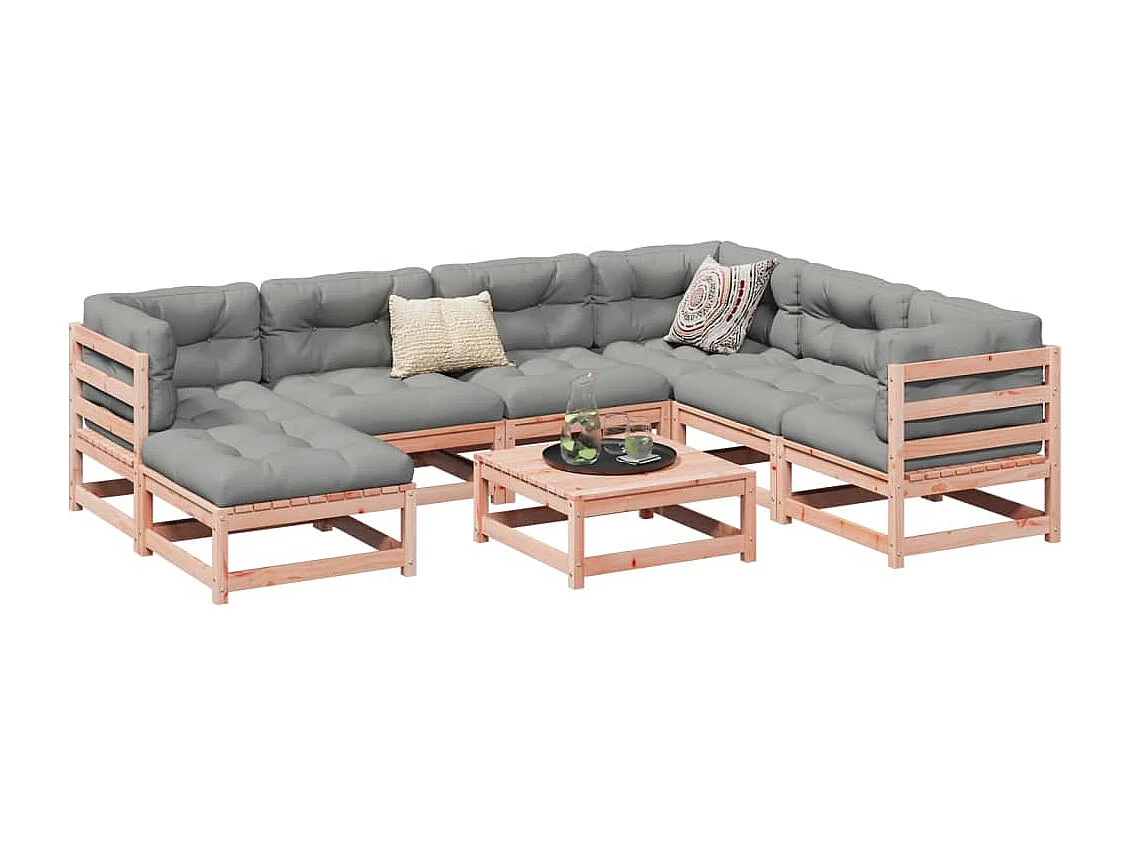 Salon de jardin 8 pcs avec coussins sapin douglas solide