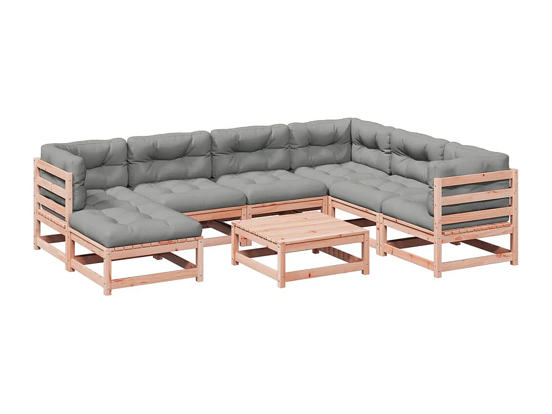 Salon de jardin 8 pcs avec coussins sapin douglas solide