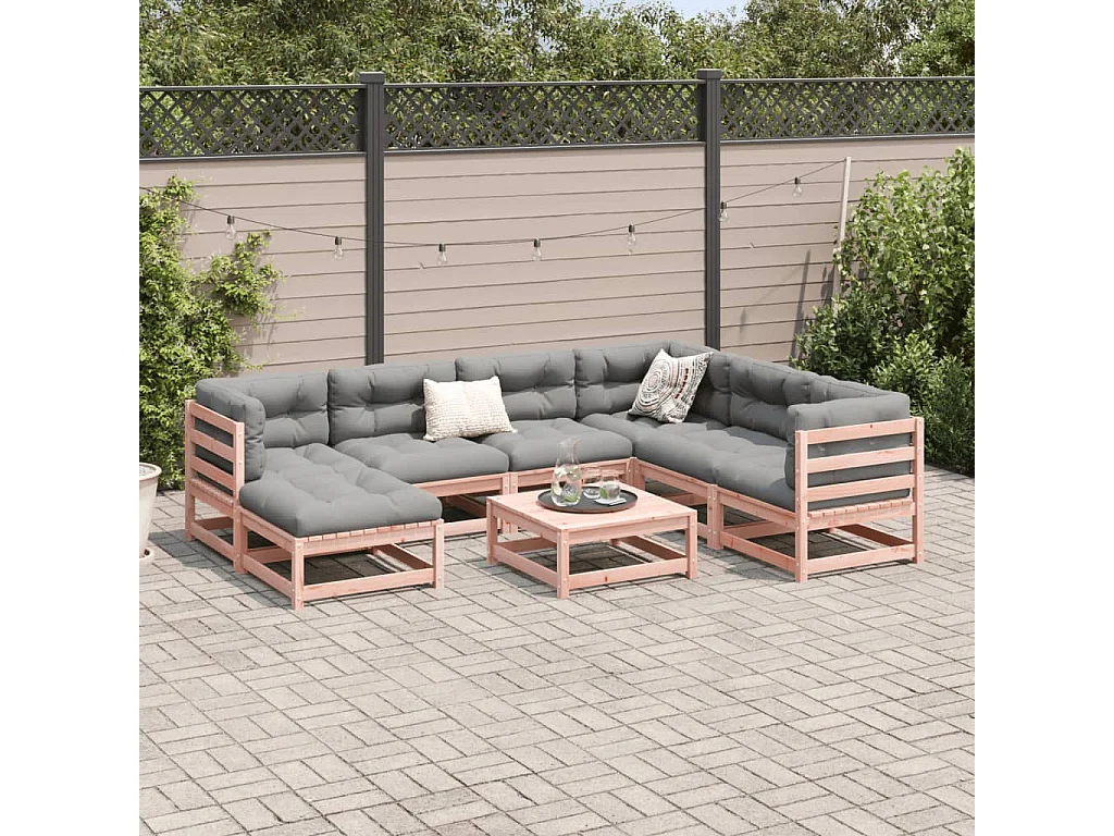 Salon de jardin 8 pcs avec coussins sapin douglas solide