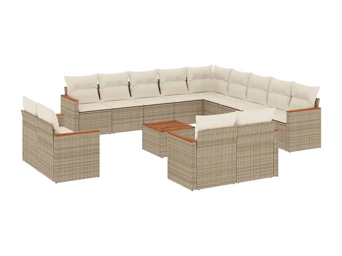 Salon de jardin avec coussins 14 pcs beige résine tressée