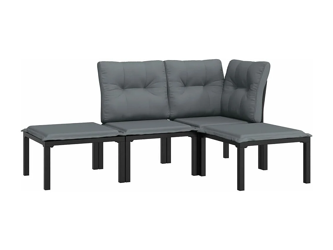 Salon de jardin 4 pcs noir et gris résine tressée