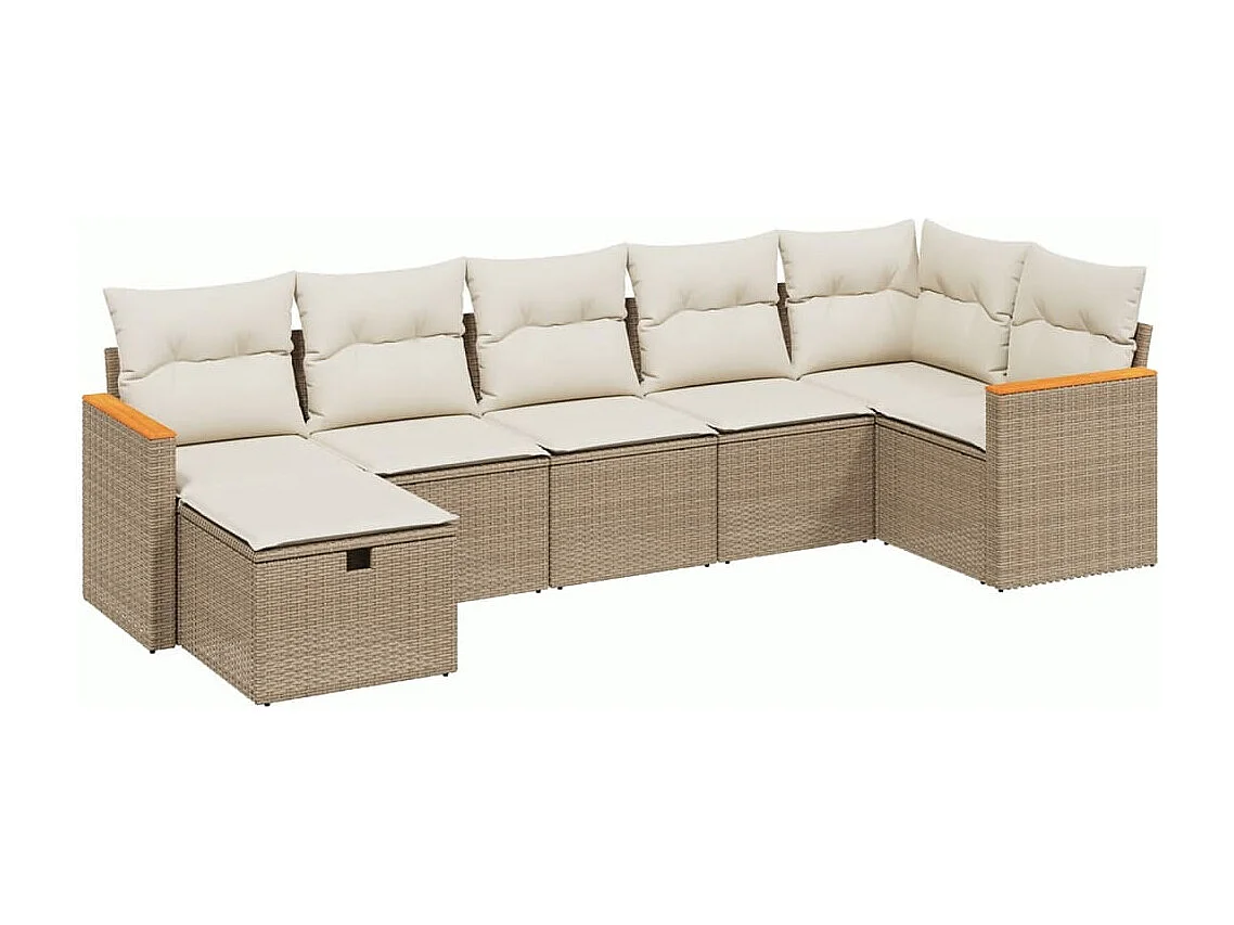 Salon de jardin avec coussins 7 pcs beige résine tressée