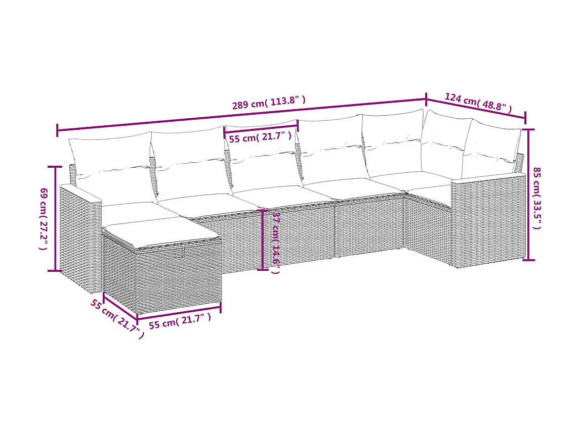 Salon de jardin avec coussins 7 pcs beige résine tressée