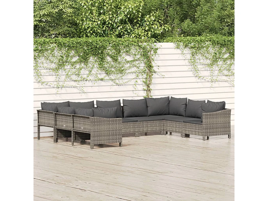 vidaXL Set de muebles de jardín 9 pzas y cojines ratán sintético gris