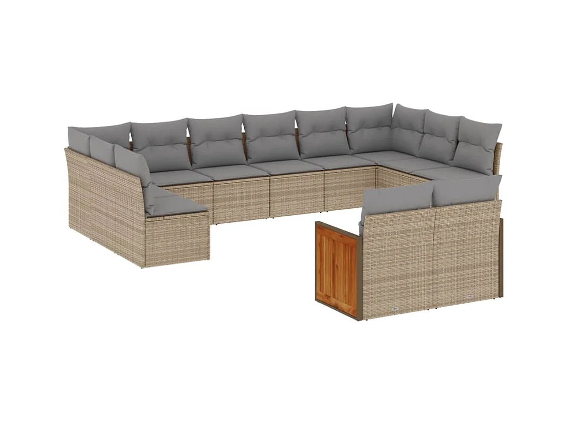Salon de jardin avec coussins 12 pcs beige résine tressée
