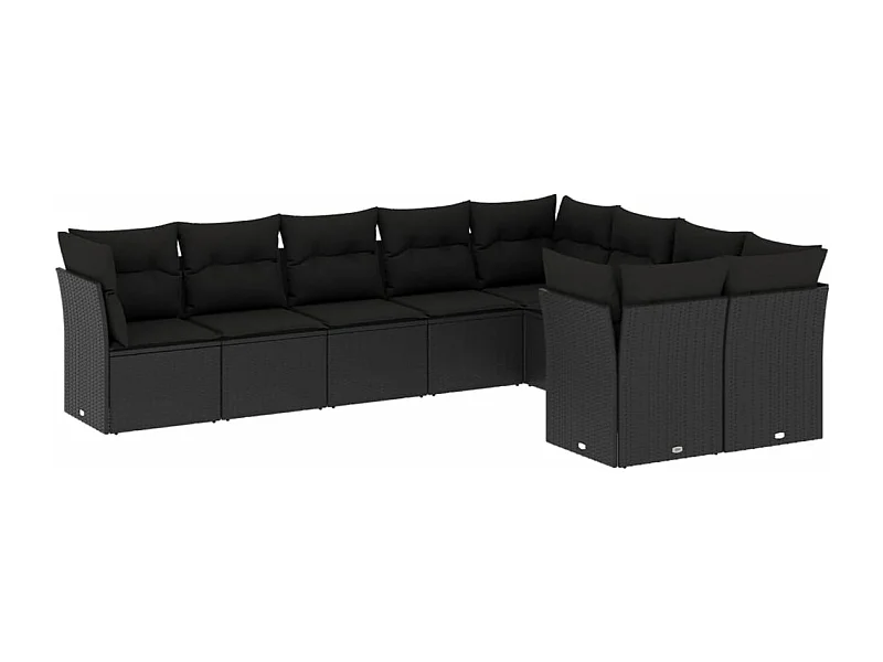 Salon de jardin 9 pcs avec coussins noir résine tressée