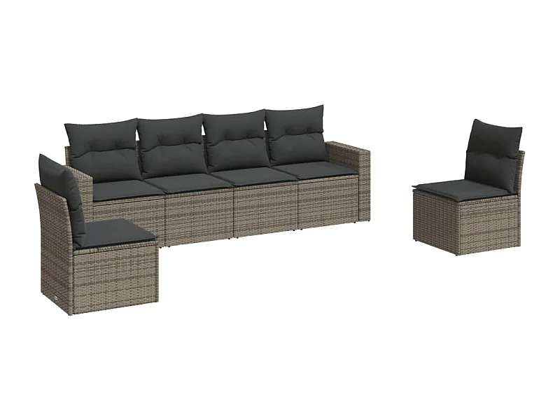 Salon de jardin 6 pcs avec coussins gris résine tressée