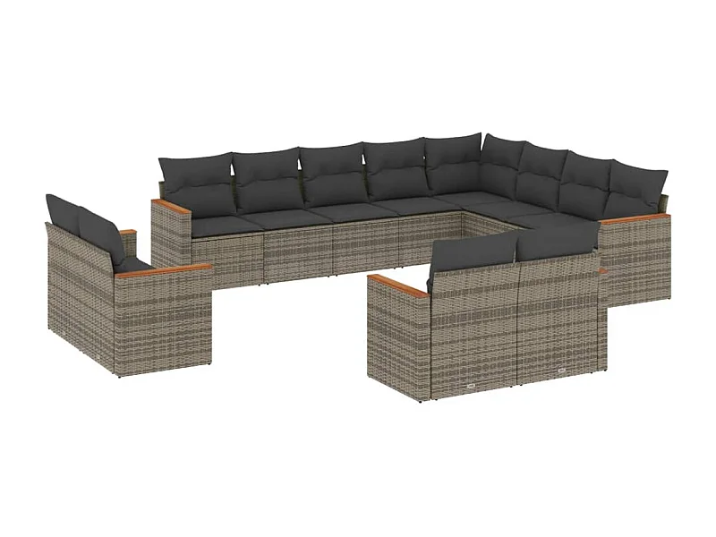Salon de jardin avec coussins 12 pcs gris résine tressée