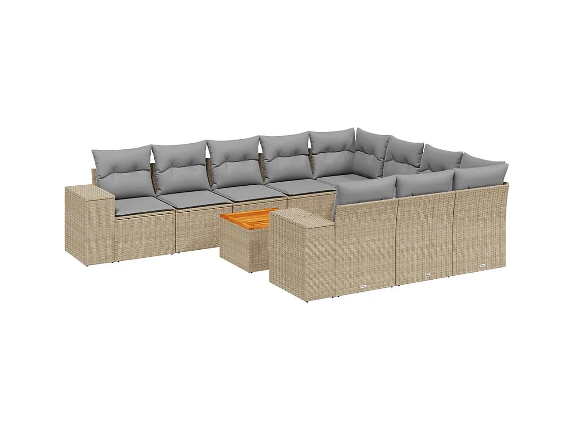 Salon de jardin 11 pcs avec coussins beige résine tressée