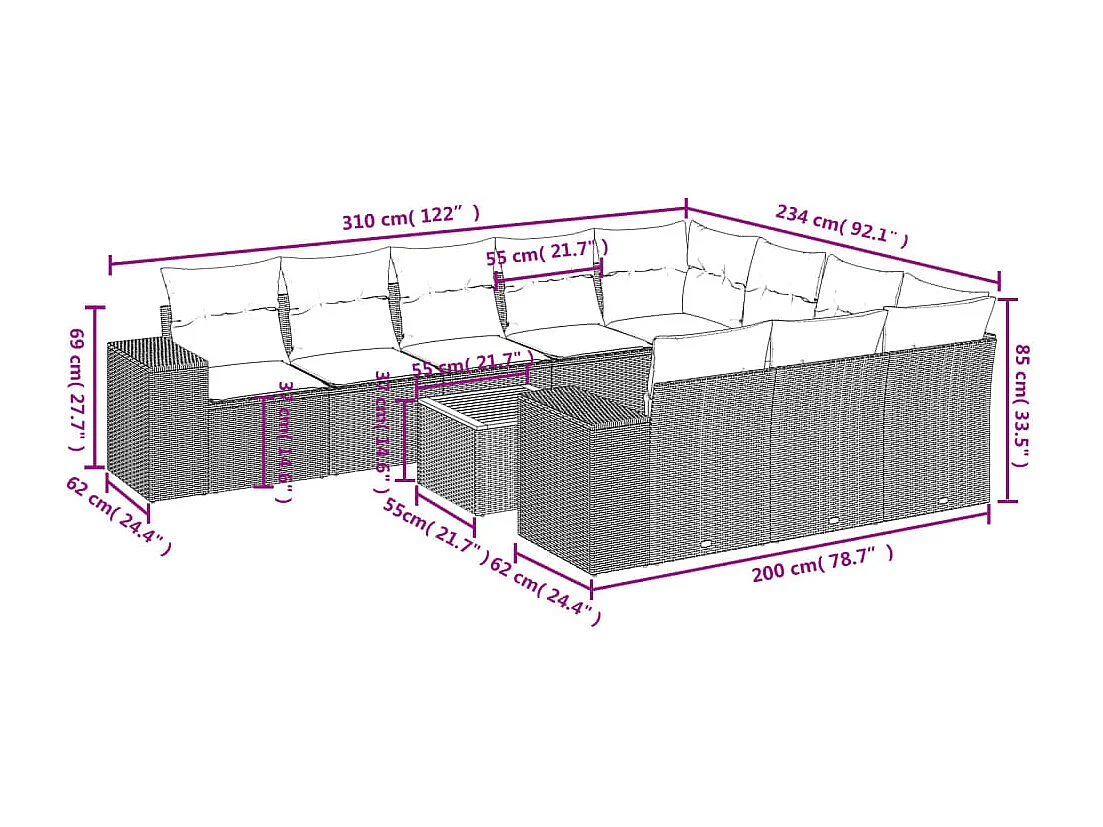 Salon de jardin 11 pcs avec coussins beige résine tressée
