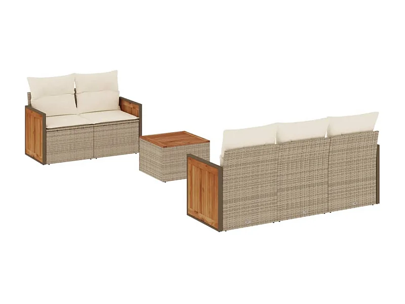 Salon de jardin avec coussins 6 pcs beige résine tressée