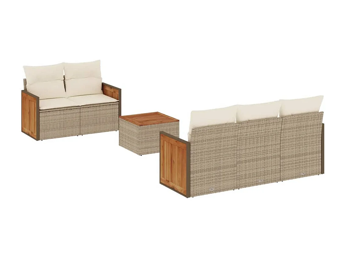 Salon de jardin avec coussins 6 pcs beige résine tressée