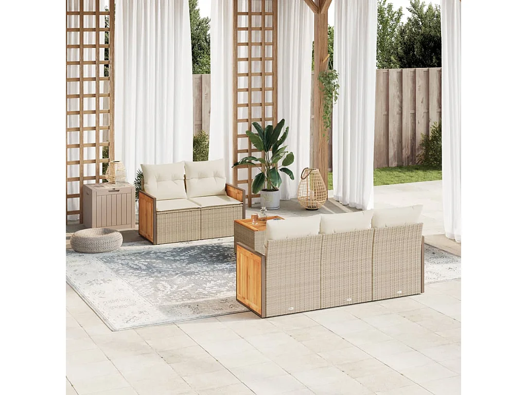 Salon de jardin avec coussins 6 pcs beige résine tressée