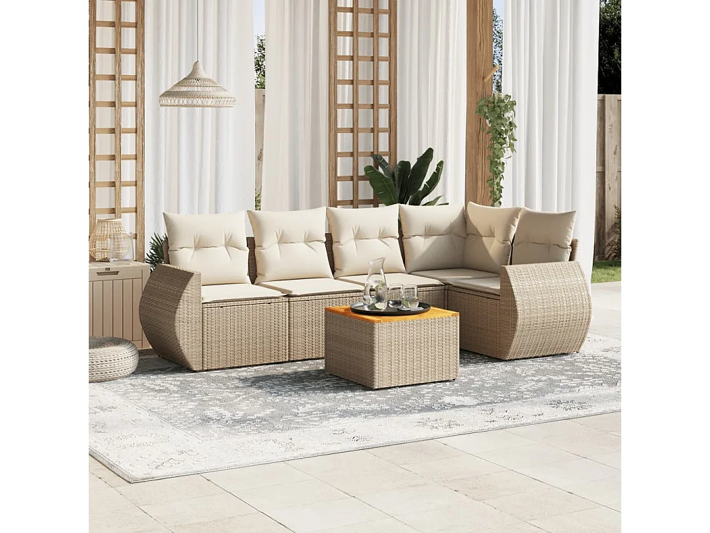 Salon de jardin avec coussins 6 pcs beige résine tressée