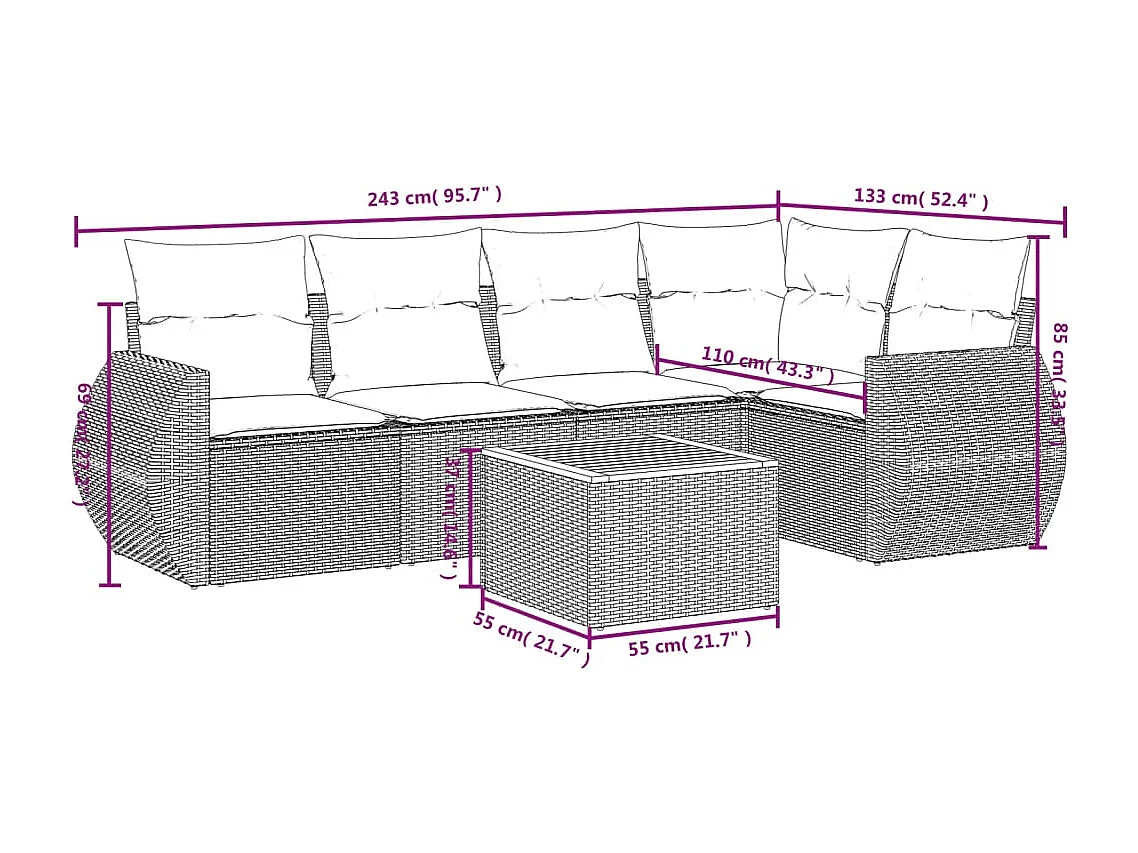 Salon de jardin avec coussins 6 pcs beige résine tressée