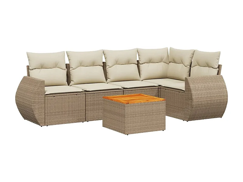 Salon de jardin avec coussins 6 pcs beige résine tressée