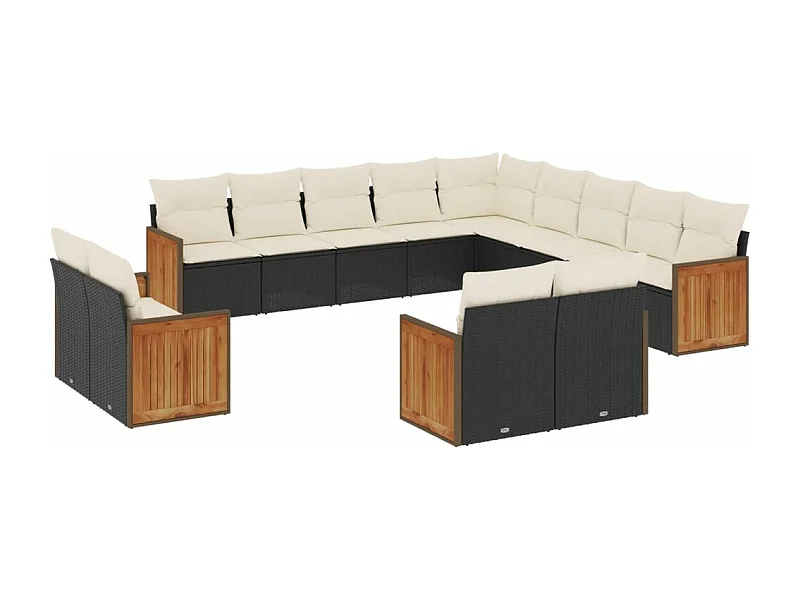 Salon de jardin avec coussins 13 pcs noir résine tressée