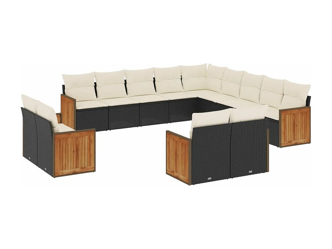 Salon de jardin avec coussins 13 pcs noir résine tressée