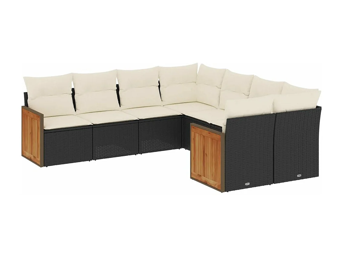 Salon de jardin 8 pcs avec coussins noir résine tressée