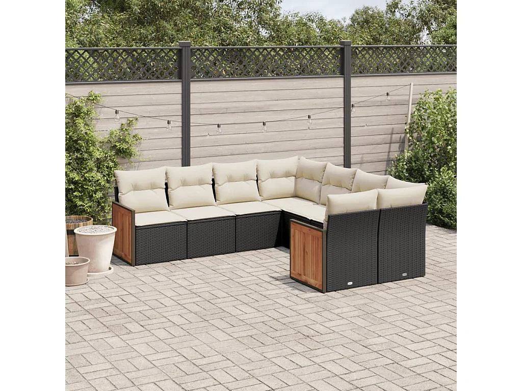 Salon de jardin 8 pcs avec coussins noir résine tressée
