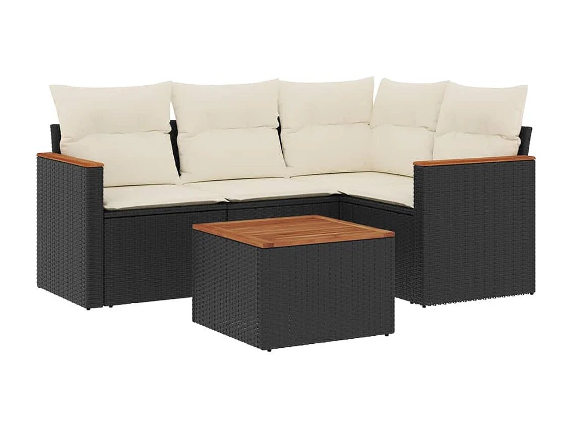 Salon de jardin 5 pcs avec coussins noir résine tressée