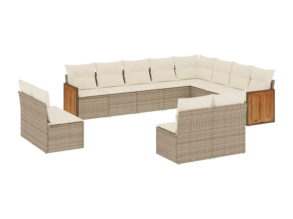 Salon de jardin avec coussins 12 pcs beige résine tressée