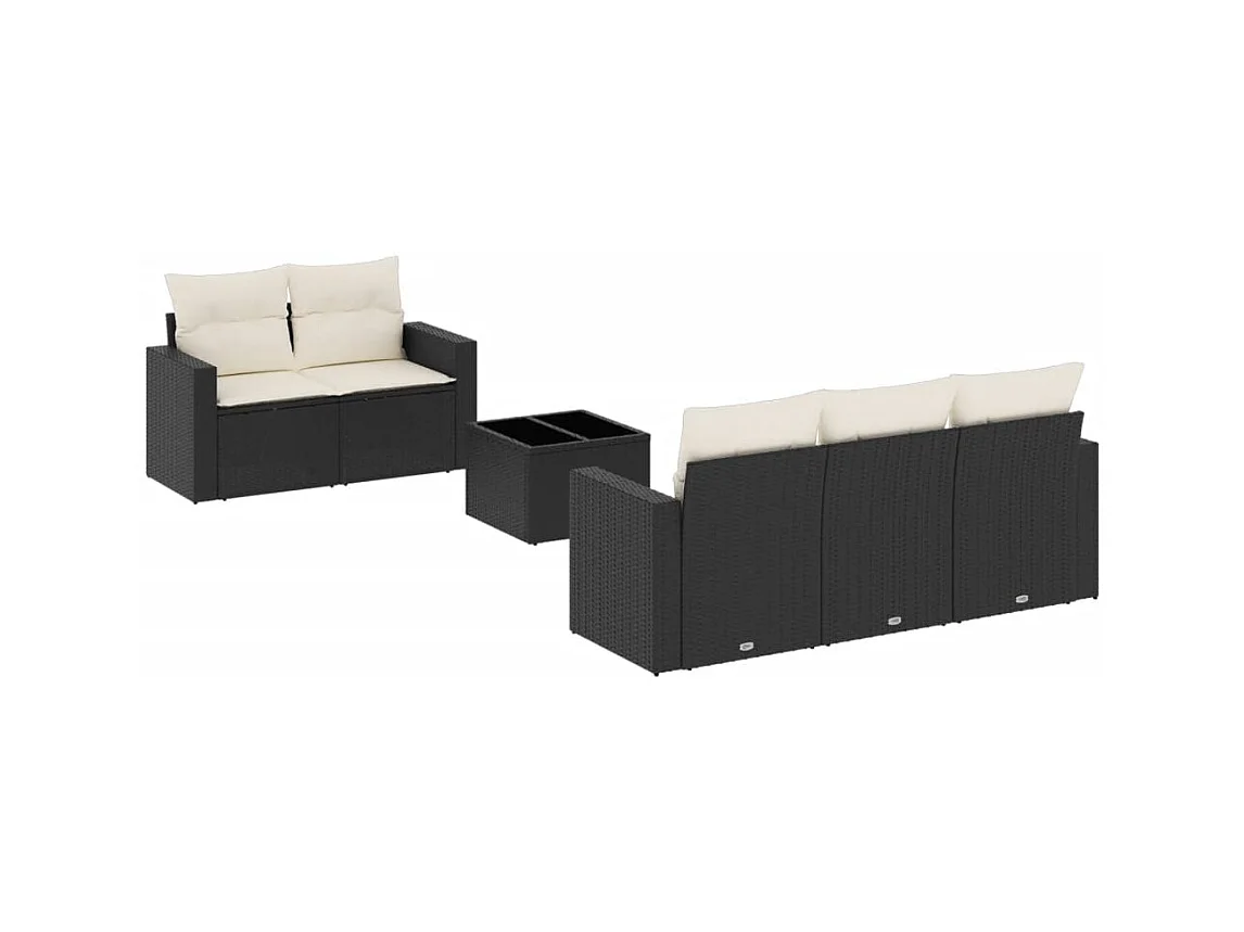 Salon de jardin 6 pcs avec coussins noir résine tressée
