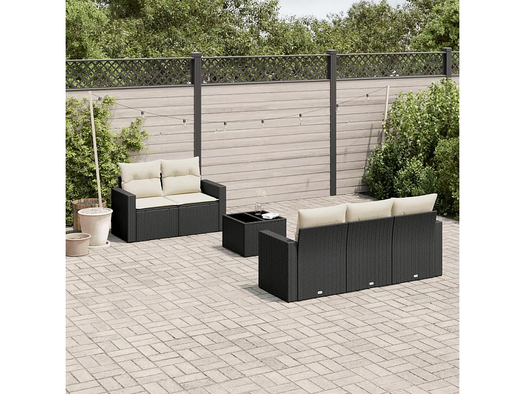 Salon de jardin 6 pcs avec coussins noir résine tressée