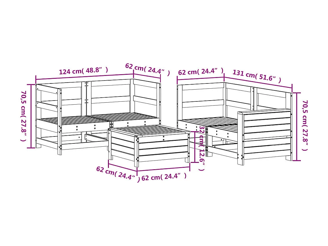 Salon de jardin 5 pcs bois de pin imprégné