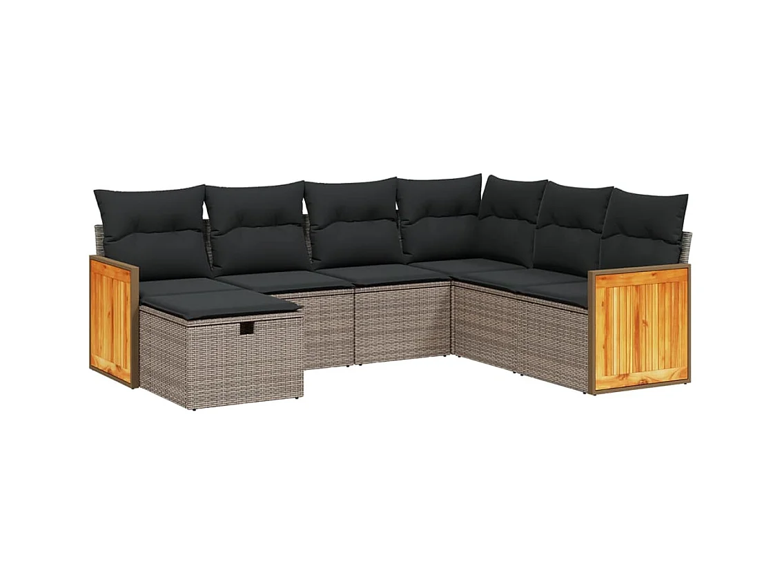 Salon de jardin avec coussins 7 pcs gris résine tressée