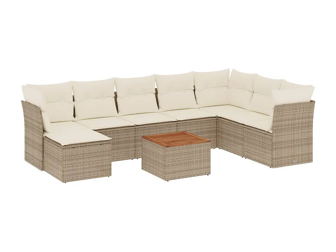 Salon de jardin avec coussins 9 pcs beige résine tressée