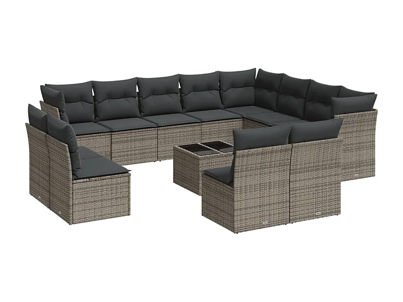 Salon de jardin avec coussins 13 pcs gris résine tressée