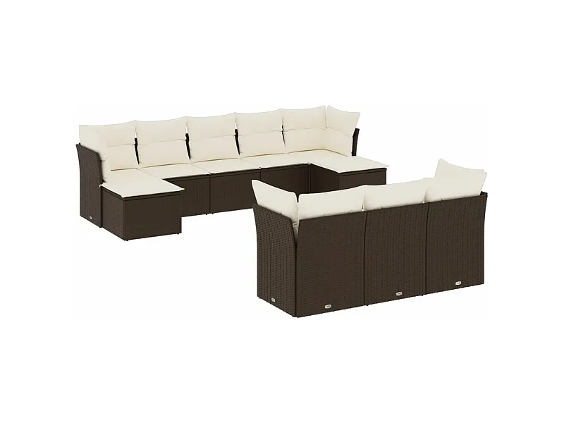 Salon de jardin 10 pcs avec coussins marron résine tressée