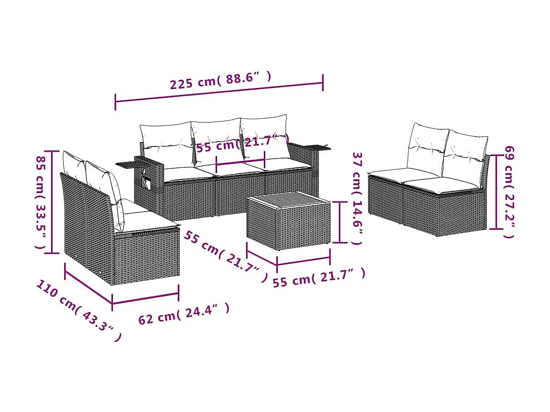 Salon de jardin avec coussins 8pcs mélange beige résine tressée