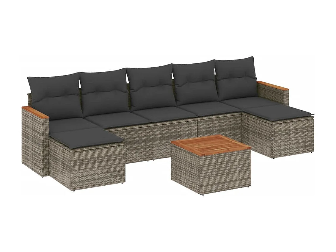 vidaXL Set de sofás de jardín 8 pzas y cojines ratán sintético gris