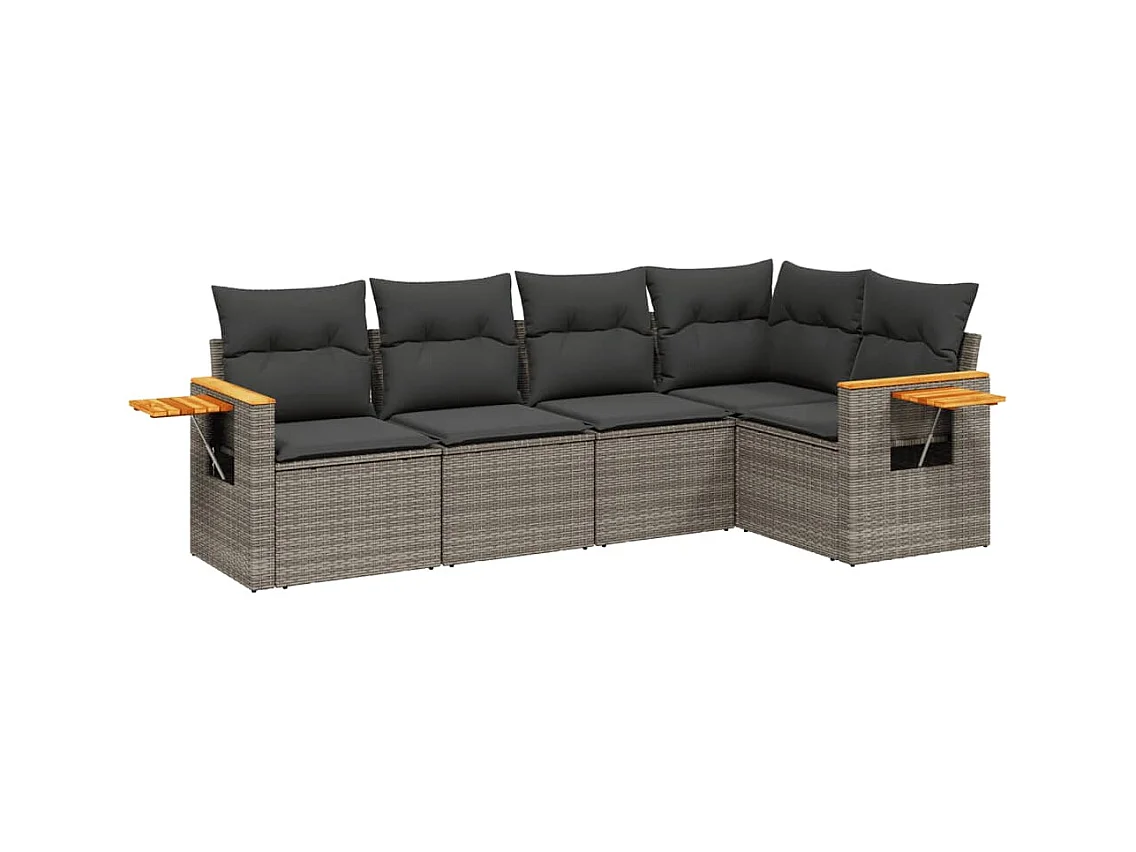 Salon de jardin 5 pcs avec coussins gris résine tressée