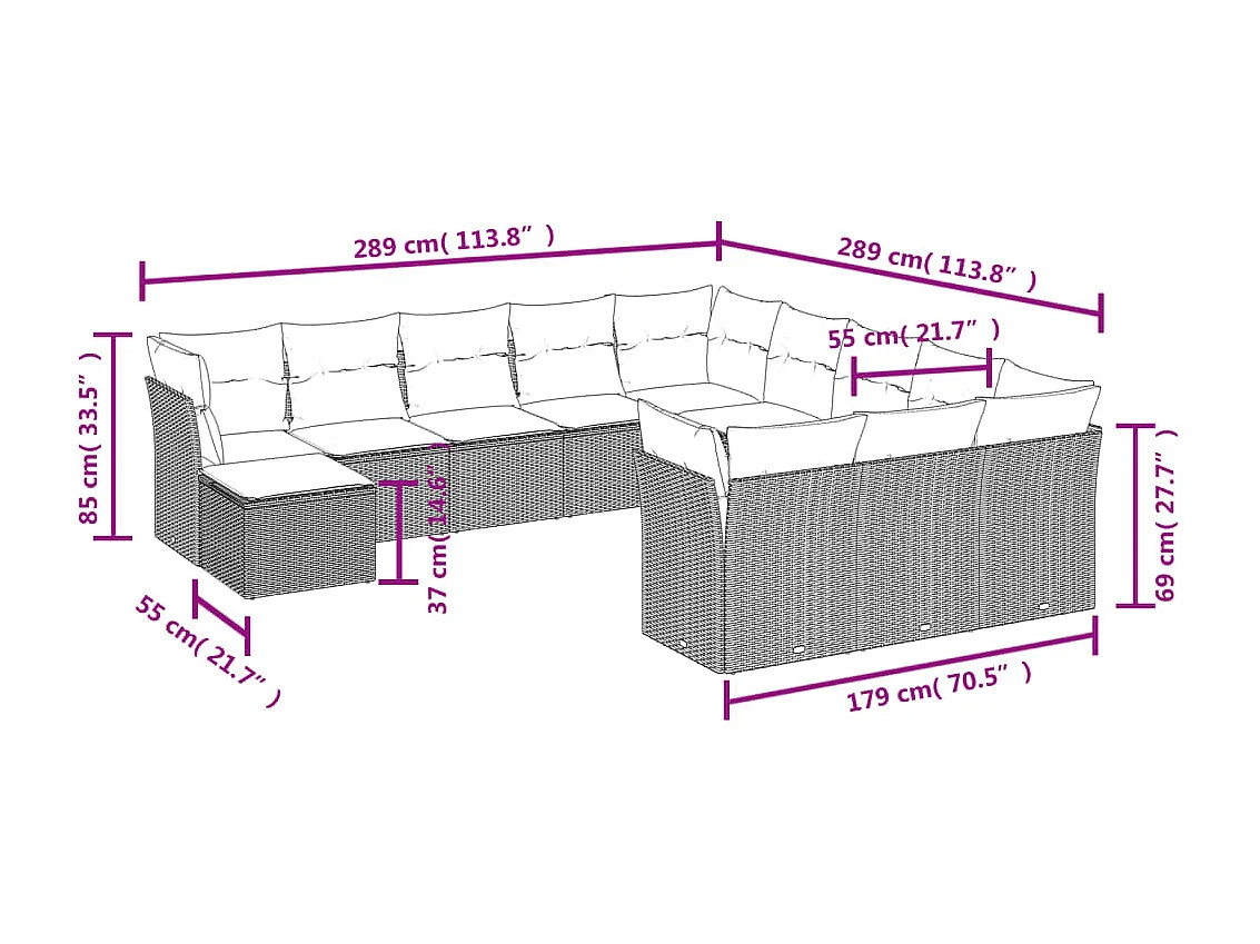 Salon de jardin avec coussins 12 pcs beige résine tressée