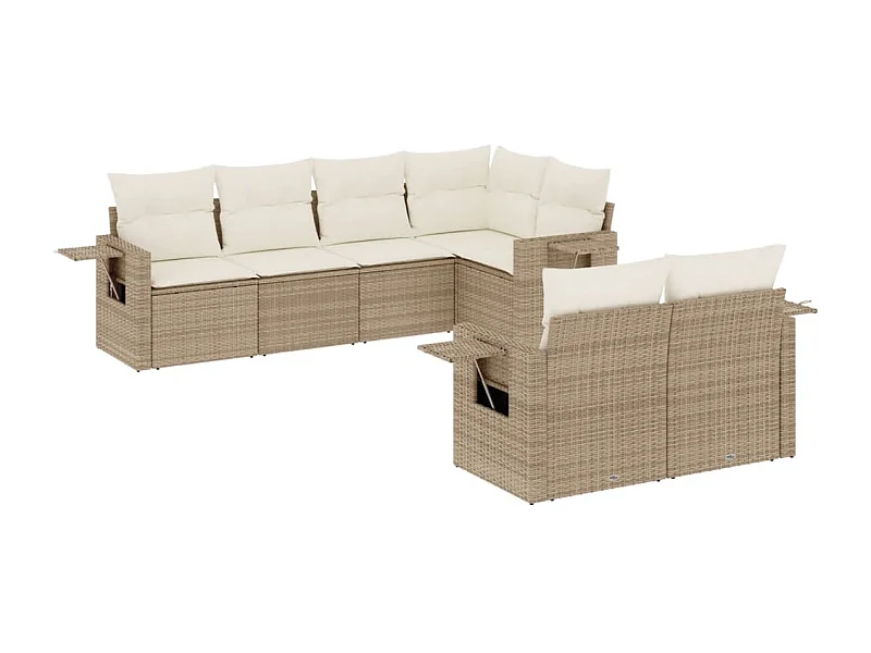 Salon de jardin avec coussins 7 pcs beige résine tressée