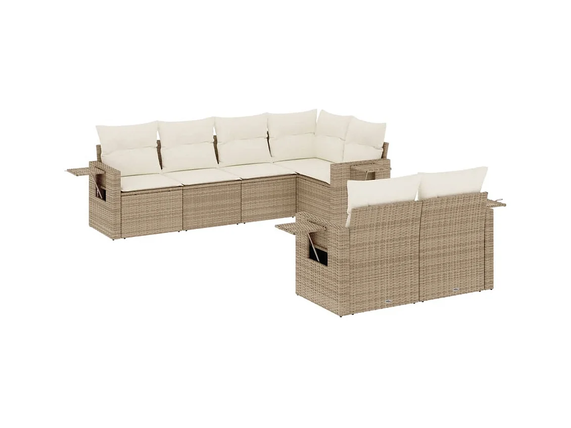 Salon de jardin avec coussins 7 pcs beige résine tressée