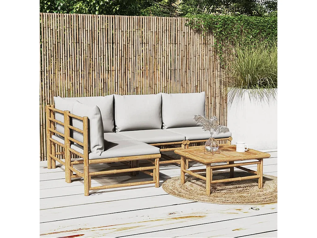 Salon de jardin 5 pcs avec coussins gris clair bambou
