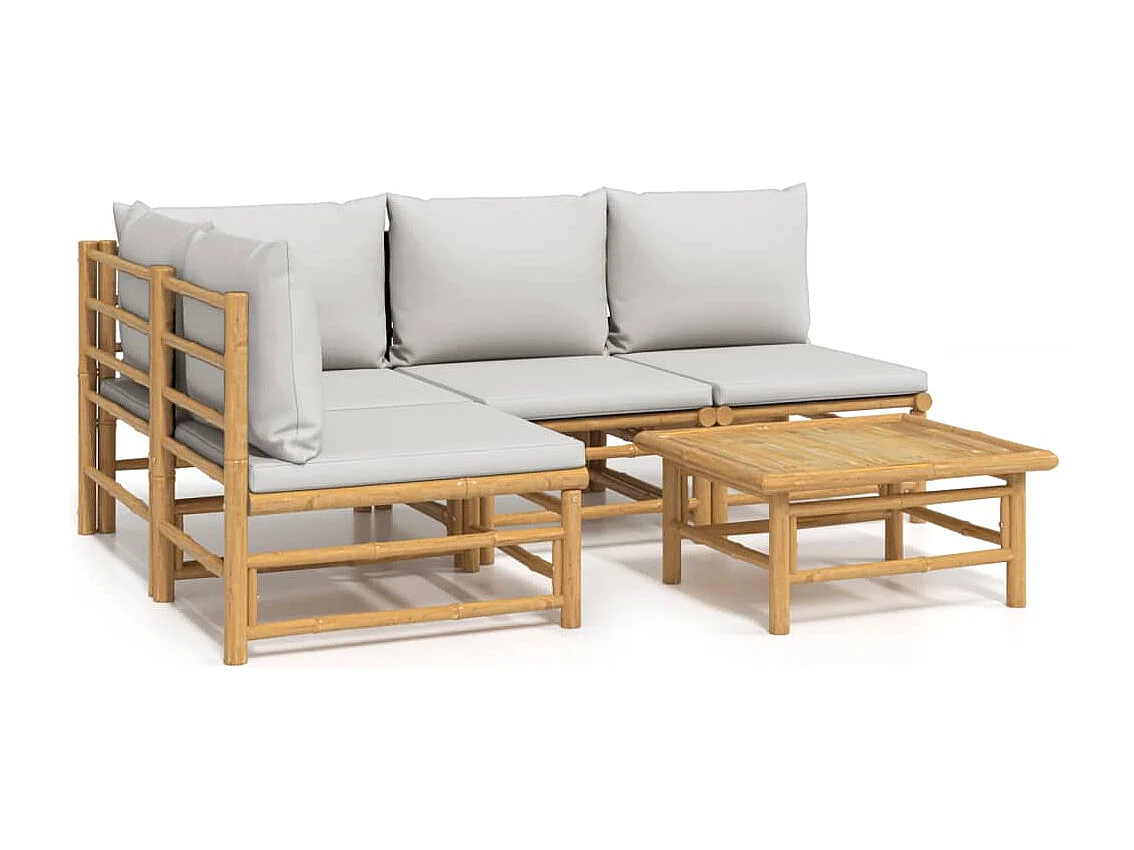 Salon de jardin 5 pcs avec coussins gris clair bambou