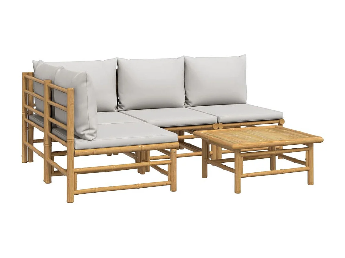 Salon de jardin 5 pcs avec coussins gris clair bambou