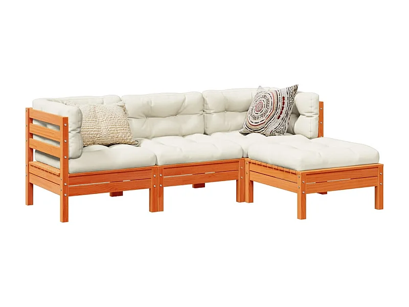 Salon de jardin 4 pcs avec coussins cire marron bois pin massif