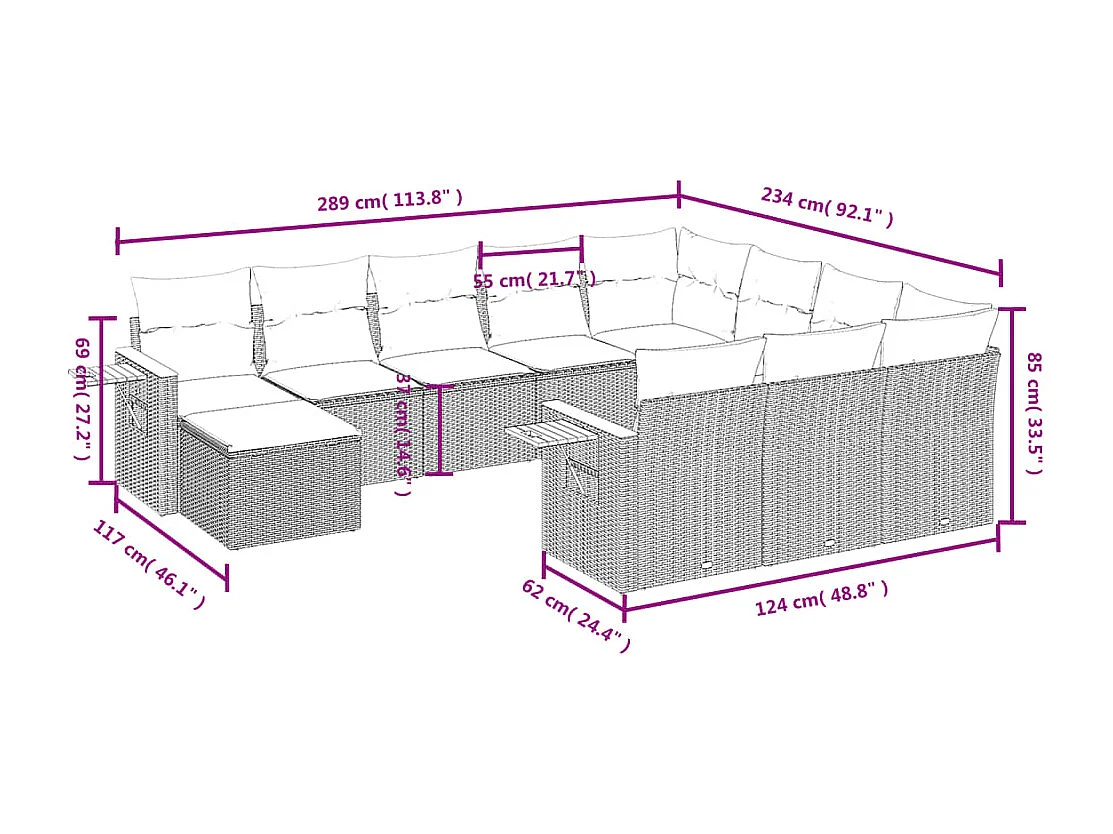 Salon de jardin 11 pcs avec coussins beige résine tressée