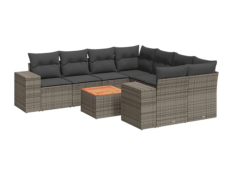 Salon de jardin 9 pcs avec coussins gris résine tressée
