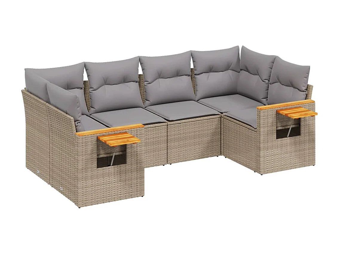 Salon de jardin avec coussins 6 pcs beige résine tressée